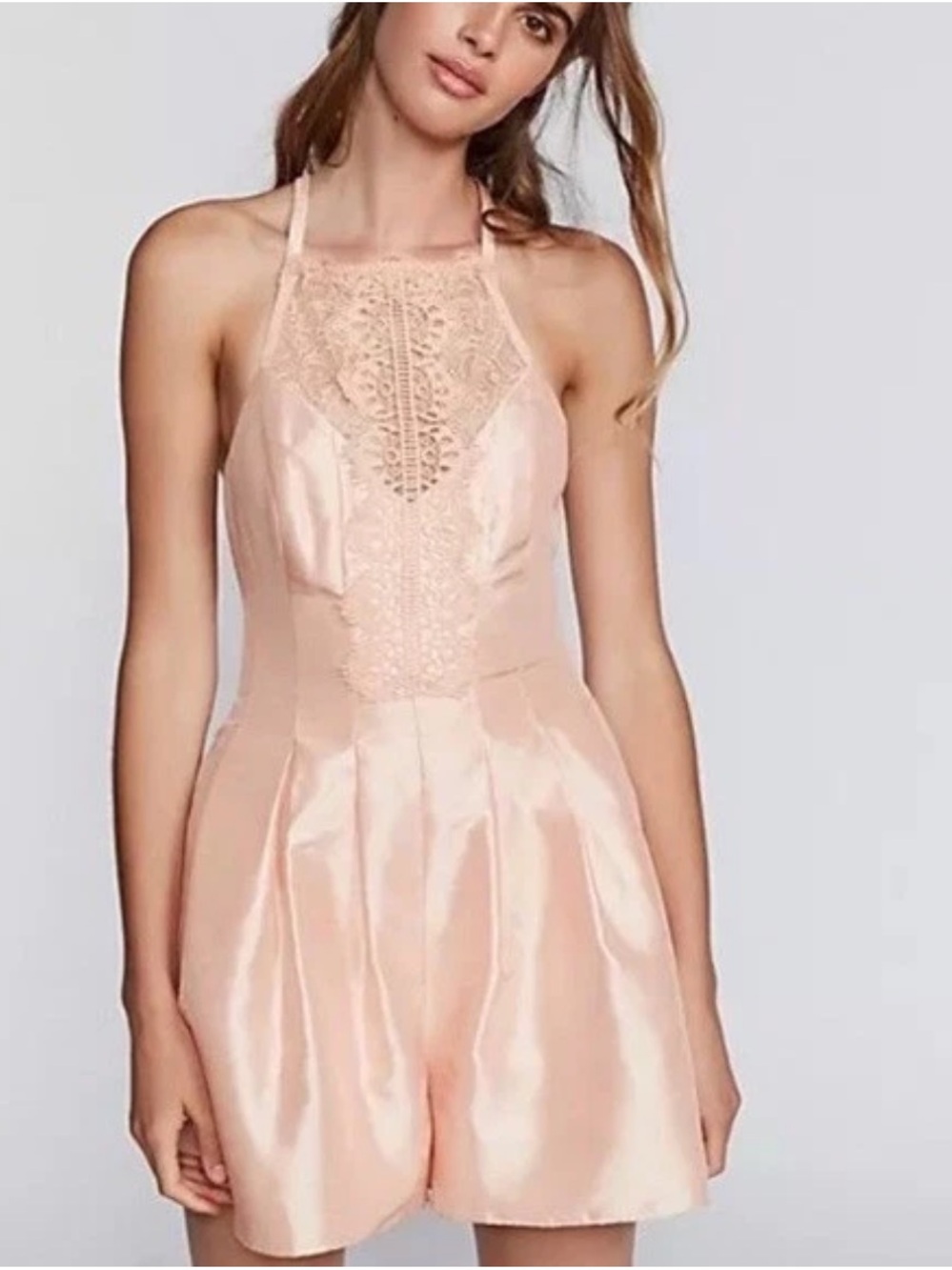 Free People Heart To Heart Flare Lace Romper In Petal